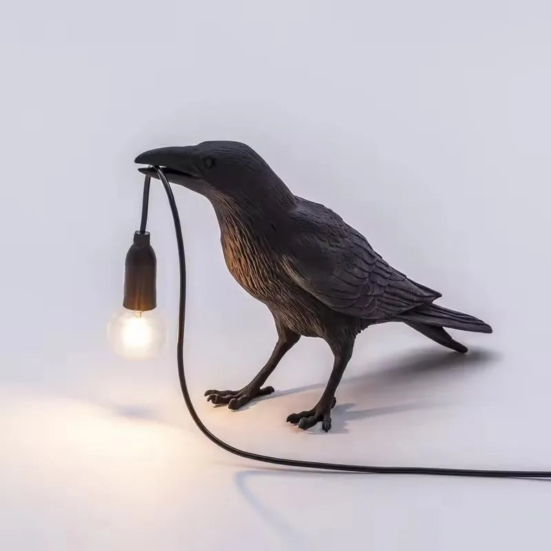 lampe de chevet oiseau noir debout