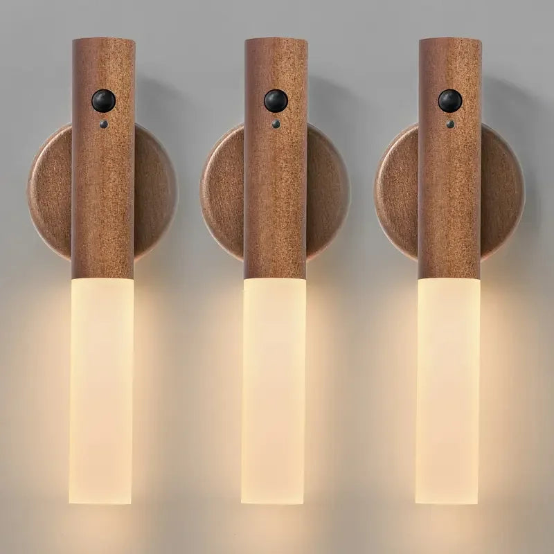 lampe de chevet bois et blanc walnut 3 pcs