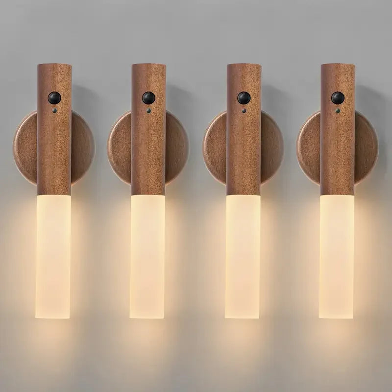 lampe de chevet bois et blanc walnut 4pcs