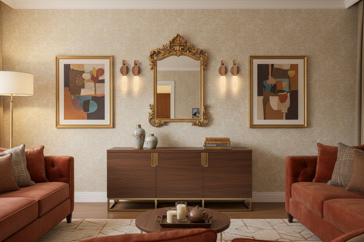 lampe de chevet bois et blanc walnut 4pcs