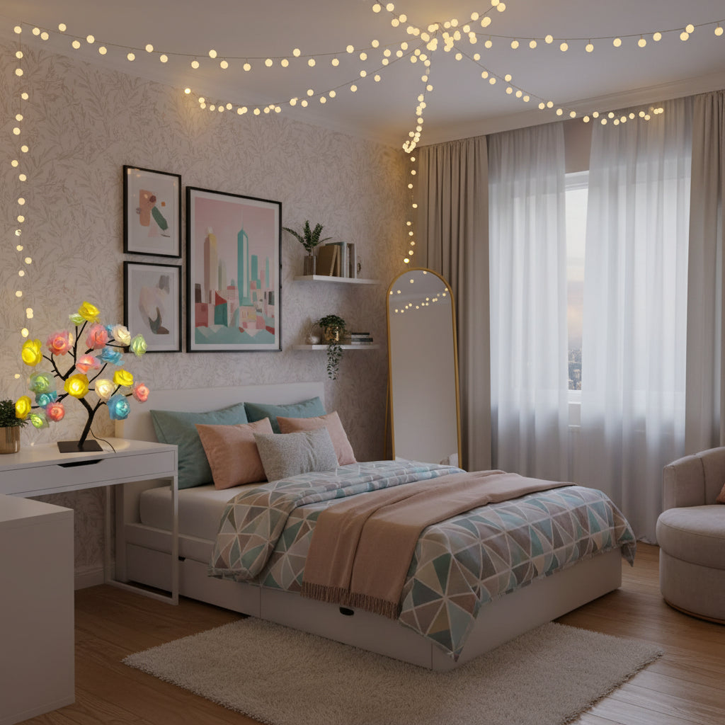 lampe de chevet fleur rose colorful