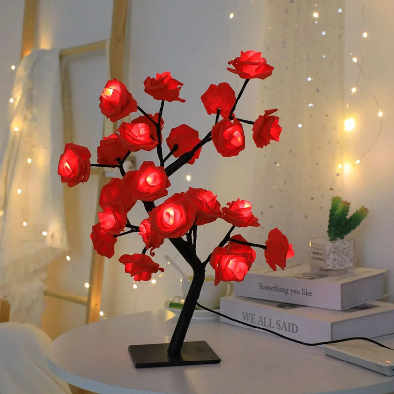 lampe de chevet fleur rose red