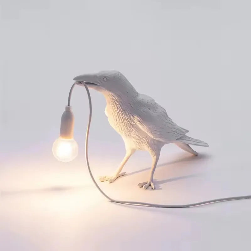 lampe de chevet oiseau blanc debout